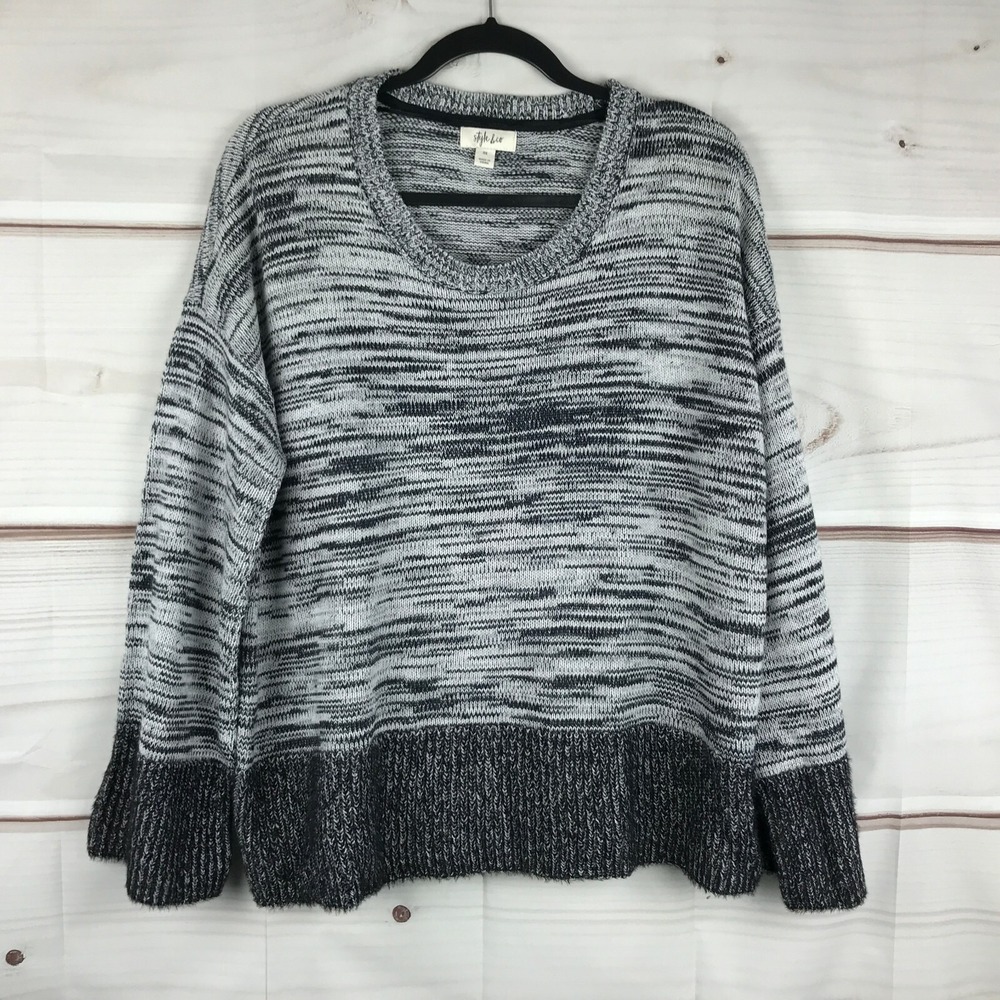 Style&Co. Sweater Womens 0X Black Space Dye Pullover Round Neck Long Sleeve Knit